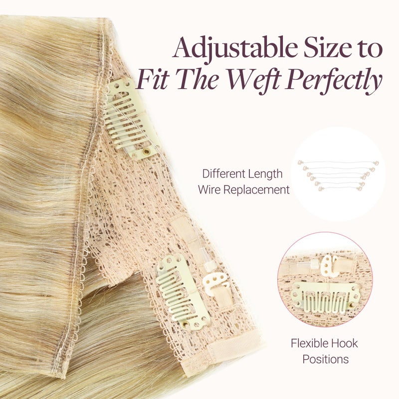 Goo-Goo GOO GOO Wire Hair Extensions Human Hair, 16/22 Light Blondewith mix Golden Blonde Highlighted 12inch 70g, Invisible Wire Hair Extensions with Transparent, Seamless Fish Line Hairpiece - Image 4